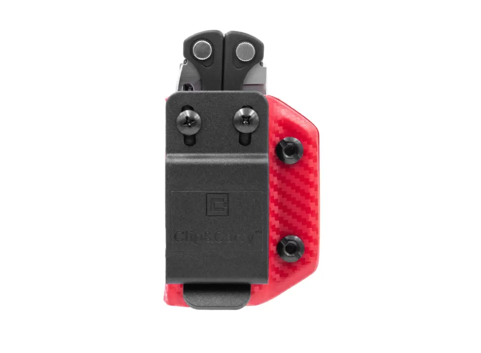 Kydex Sheath: Leatherman Charge / Charge+ - Red Carbon Fibre^Clip & Carry Best