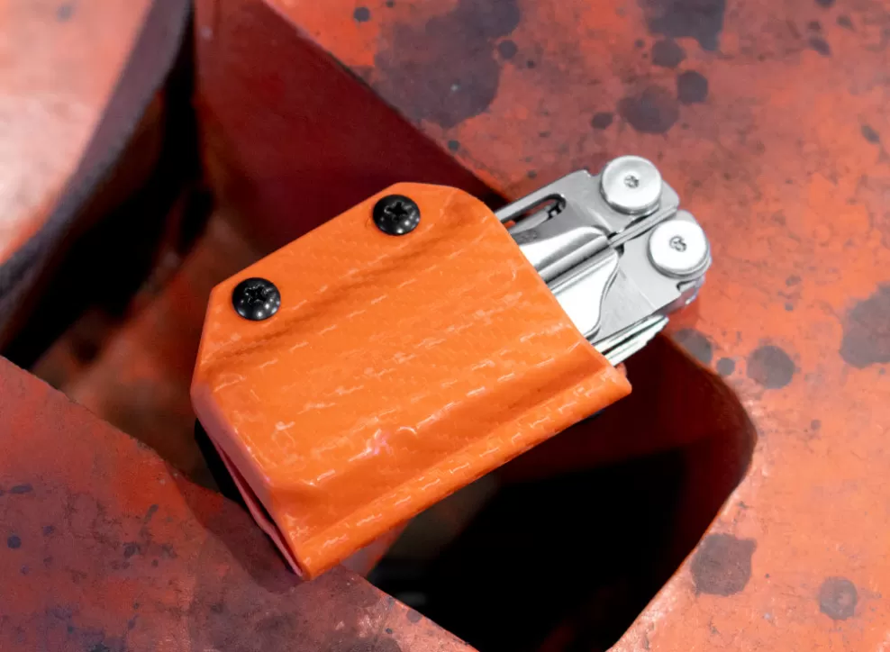 Kydex Sheath: Leatherman Wave / Wave+ - Orange Carbon Fibre^Clip & Carry Flash Sale