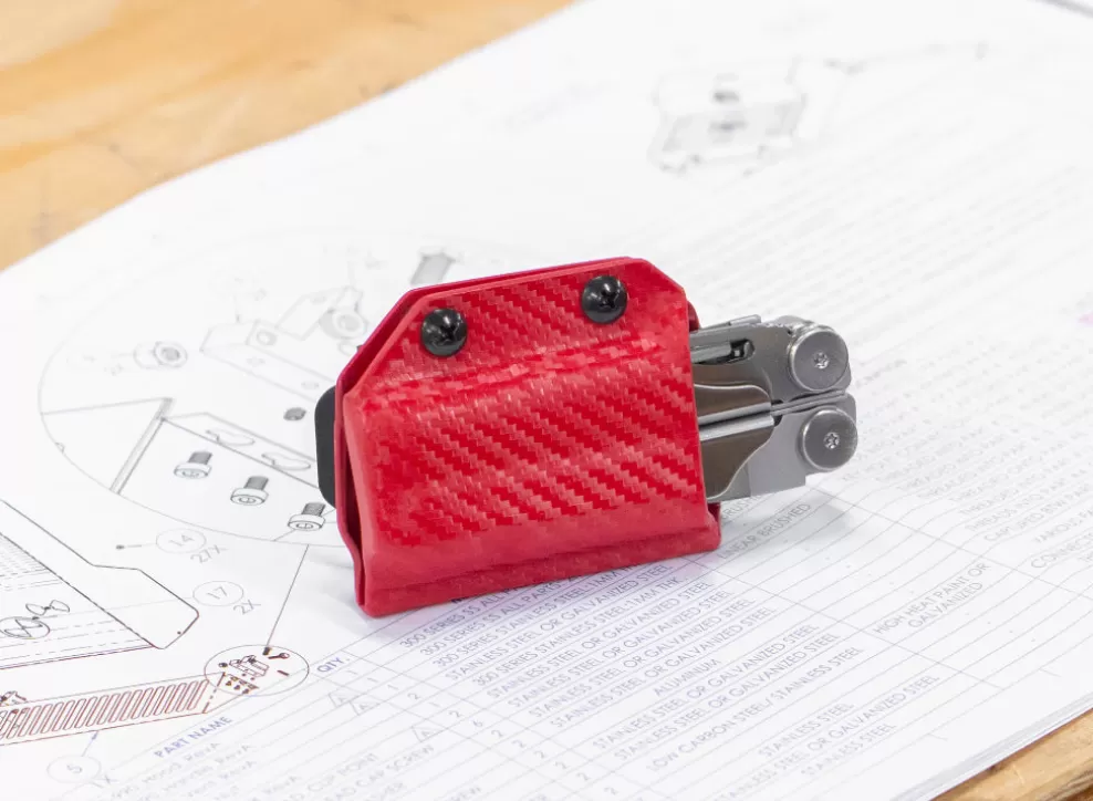 Kydex Sheath: Leatherman Wave / Wave+ - Red Carbon Fibre^Clip & Carry Best