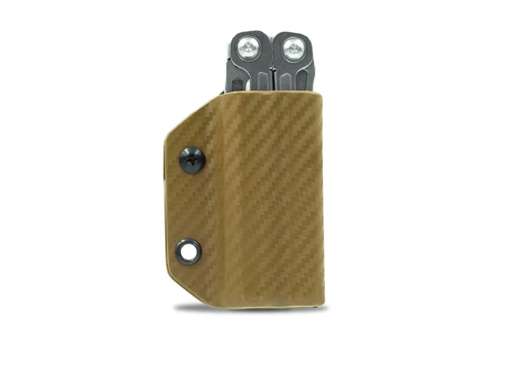 Kydex Sheath: Leatherman Wingman / Sidekick / Rebar / Rev - Brown Carbon Fibre^Clip & Carry Hot