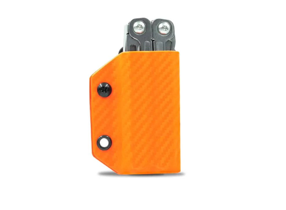 Kydex Sheath: Leatherman Wingman / Sidekick / Rebar / Rev - Orange Carbon Fibre^Clip & Carry Best