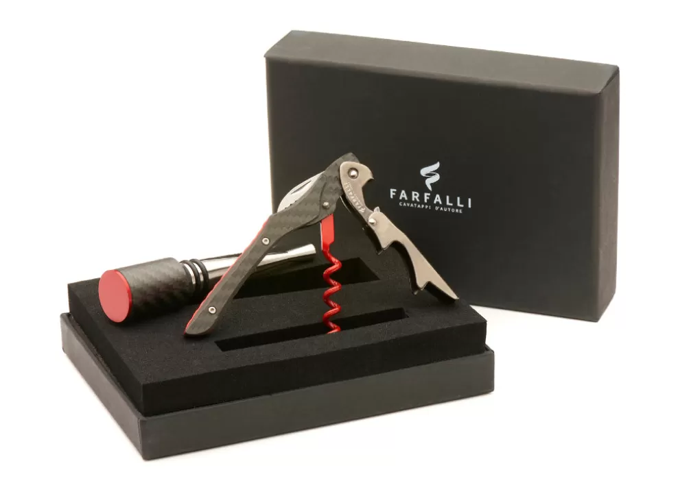 Fibra Corkscrew And Stopper In Gift Box - Red Carbon Fibre^Farfalli Discount